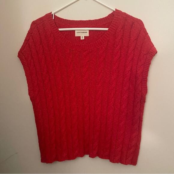 Lucky Brand Red Cable Knit Sweater Vest NWT Festive Holiday Christmas Size M - Picture 2 of 8